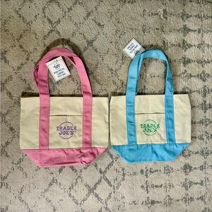 Trader Joe's Mini Canvas Tote Bag Set - Pink and Blue